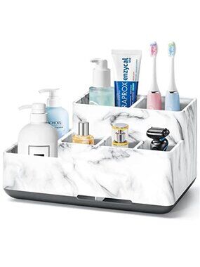 Bathroom Counter Organizer Toothbrush Holder Makeup Storage Marble Vanity Tray